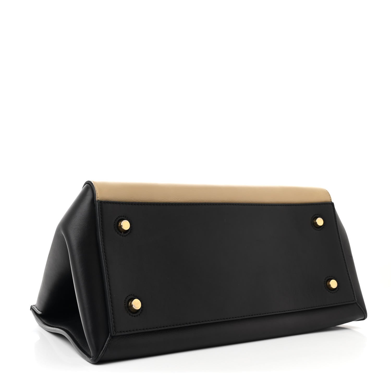 Smooth Calfskin Bi-Color Edge Shoulder Bag Black Beige