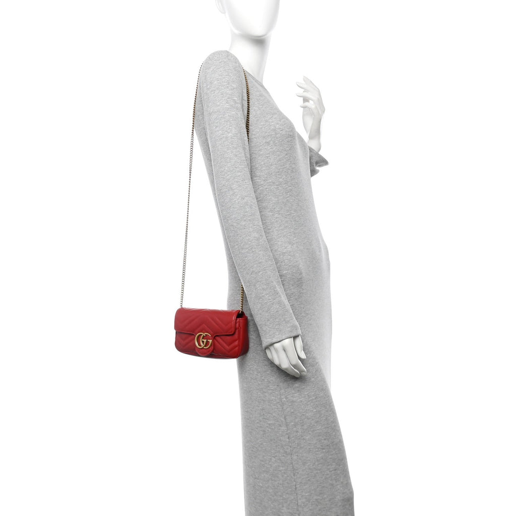 Calfskin Matelasse Super Mini GG Marmont Shoulder Bag Hibiscus Red