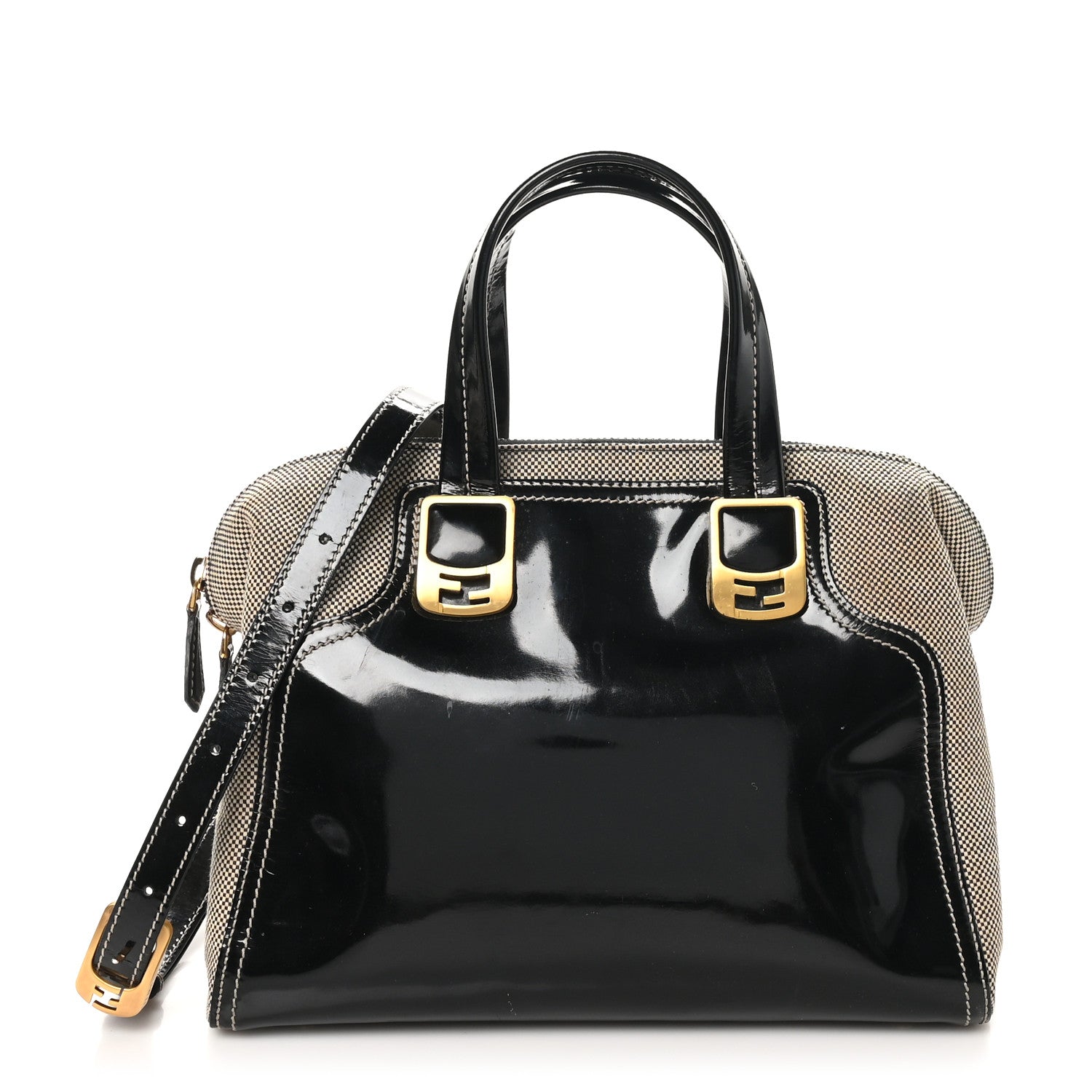 Patent Canvas Small Chameleon Tote Black