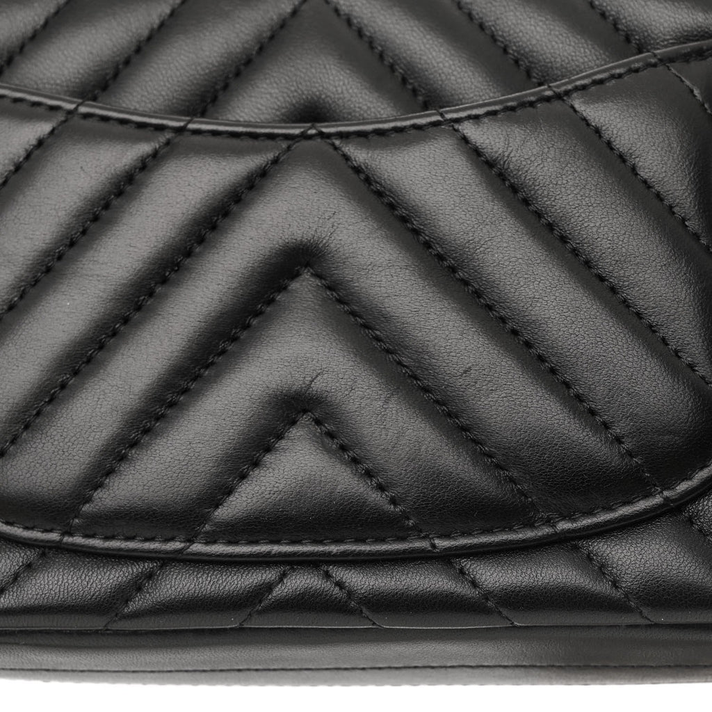 Lambskin Chevron Quilted Mini Rectangular Flap Black