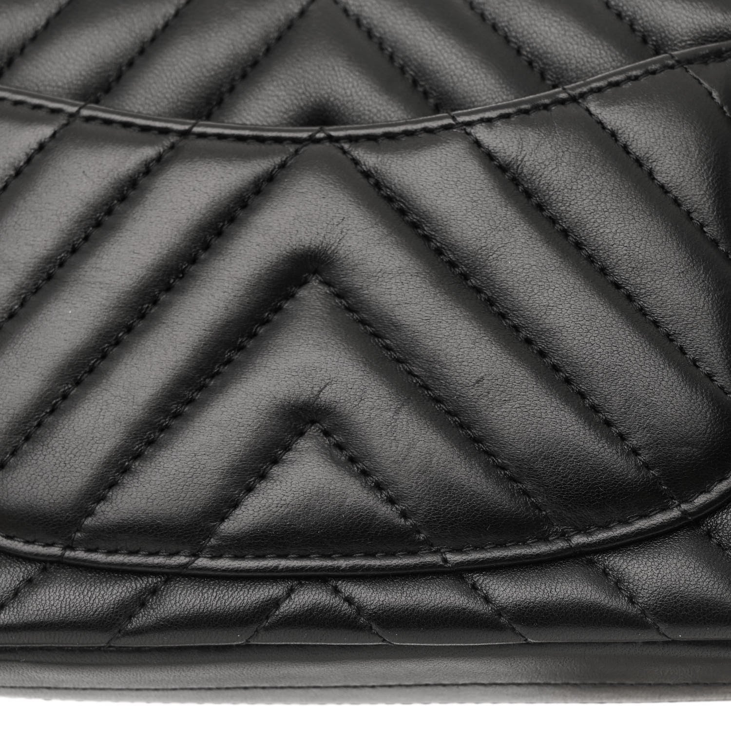 Lambskin Chevron Quilted Mini Rectangular Flap Black