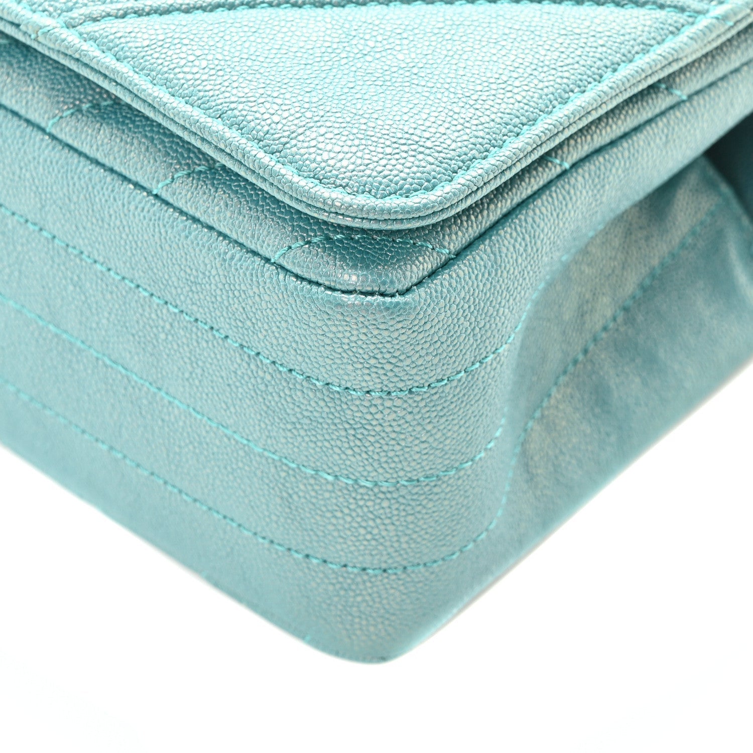 Metallic Caviar Chevron Quilted Small Statement Flap Turqouise
