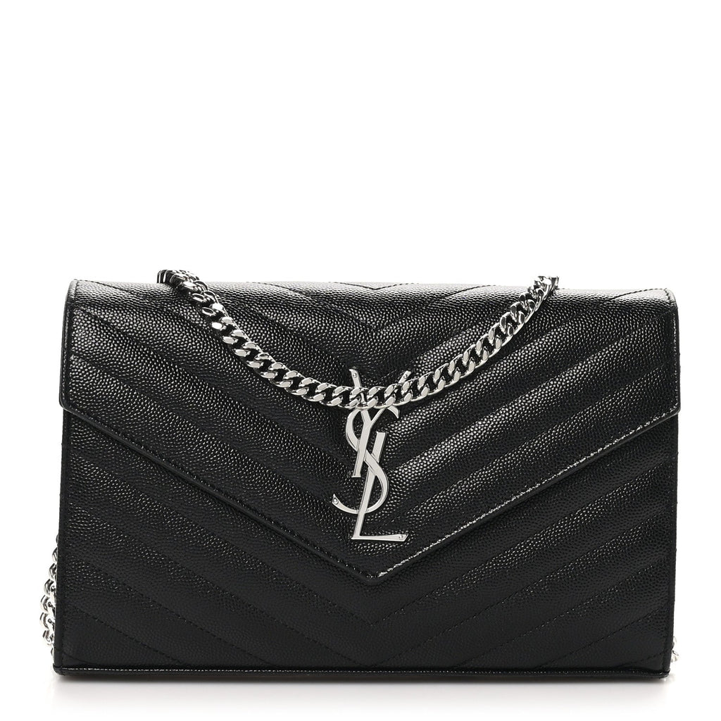 Grain De Poudre Matelasse Chevron Monogram Chain Wallet Black