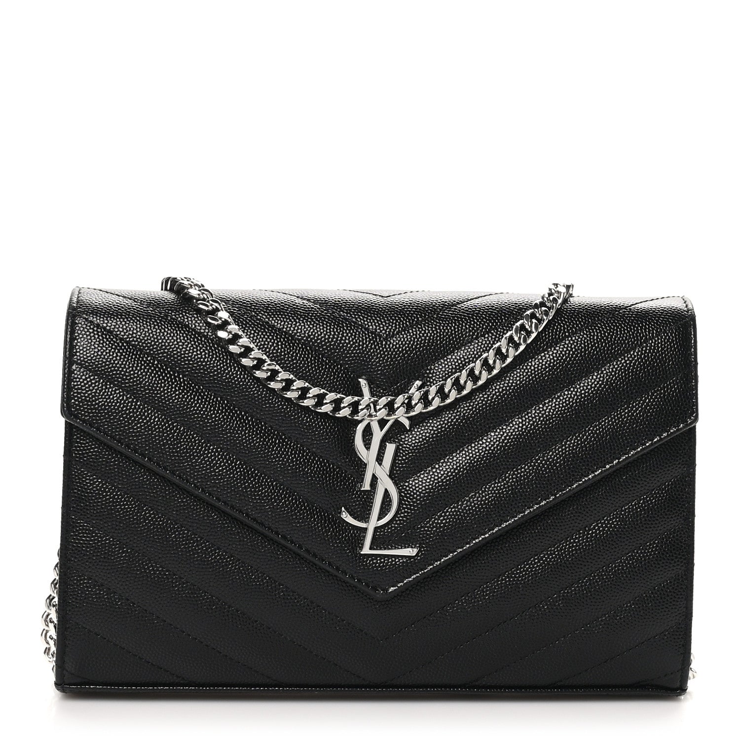 Grain De Poudre Matelasse Chevron Monogram Chain Wallet Black
