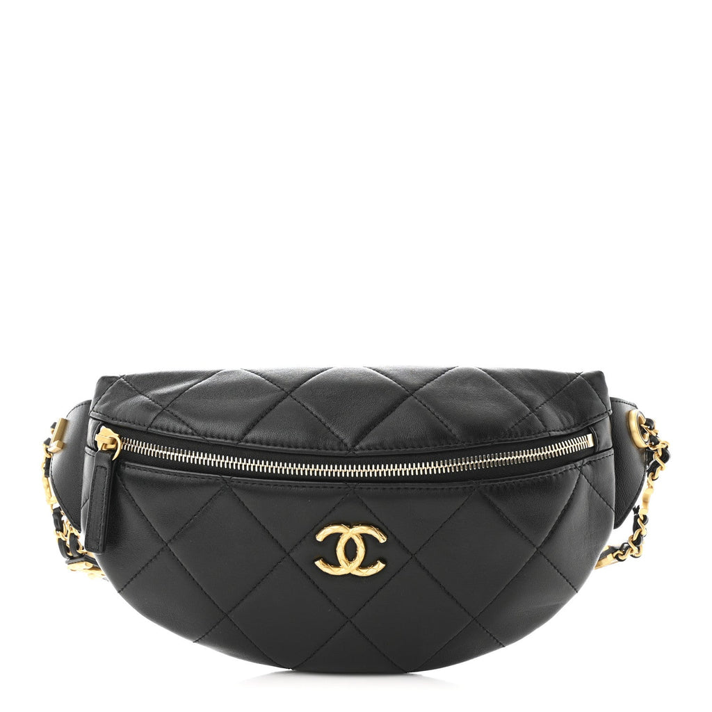 Lambskin Enamel Quilted Waist Bag Black