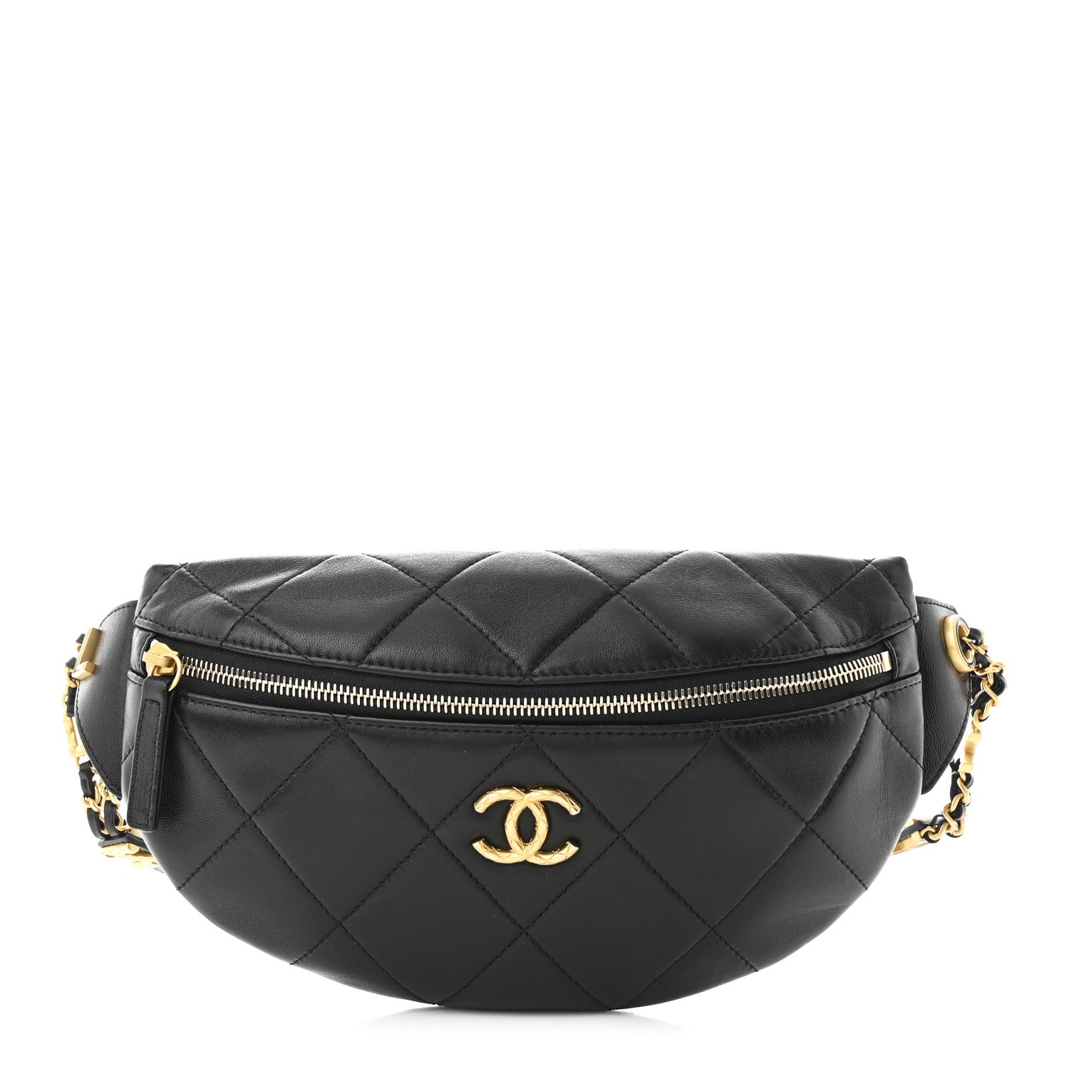 Lambskin Enamel Quilted Waist Bag Black