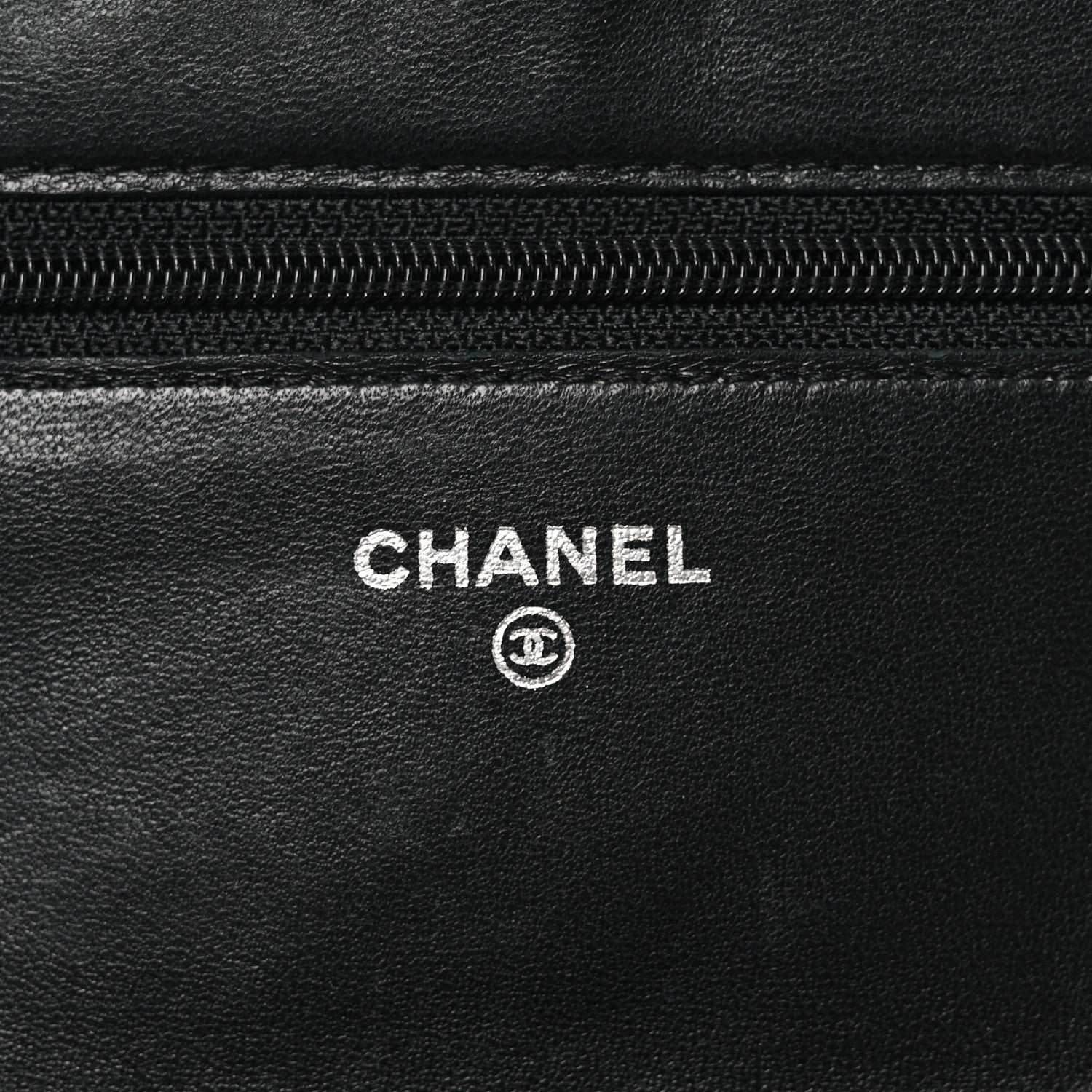 Lambskin Camellia Embossed Wallet on Chain WOC Black