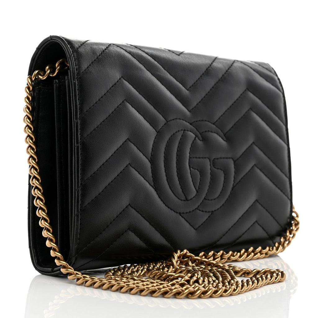 Calfskin Matelasse GG Marmont Chain Wallet Black