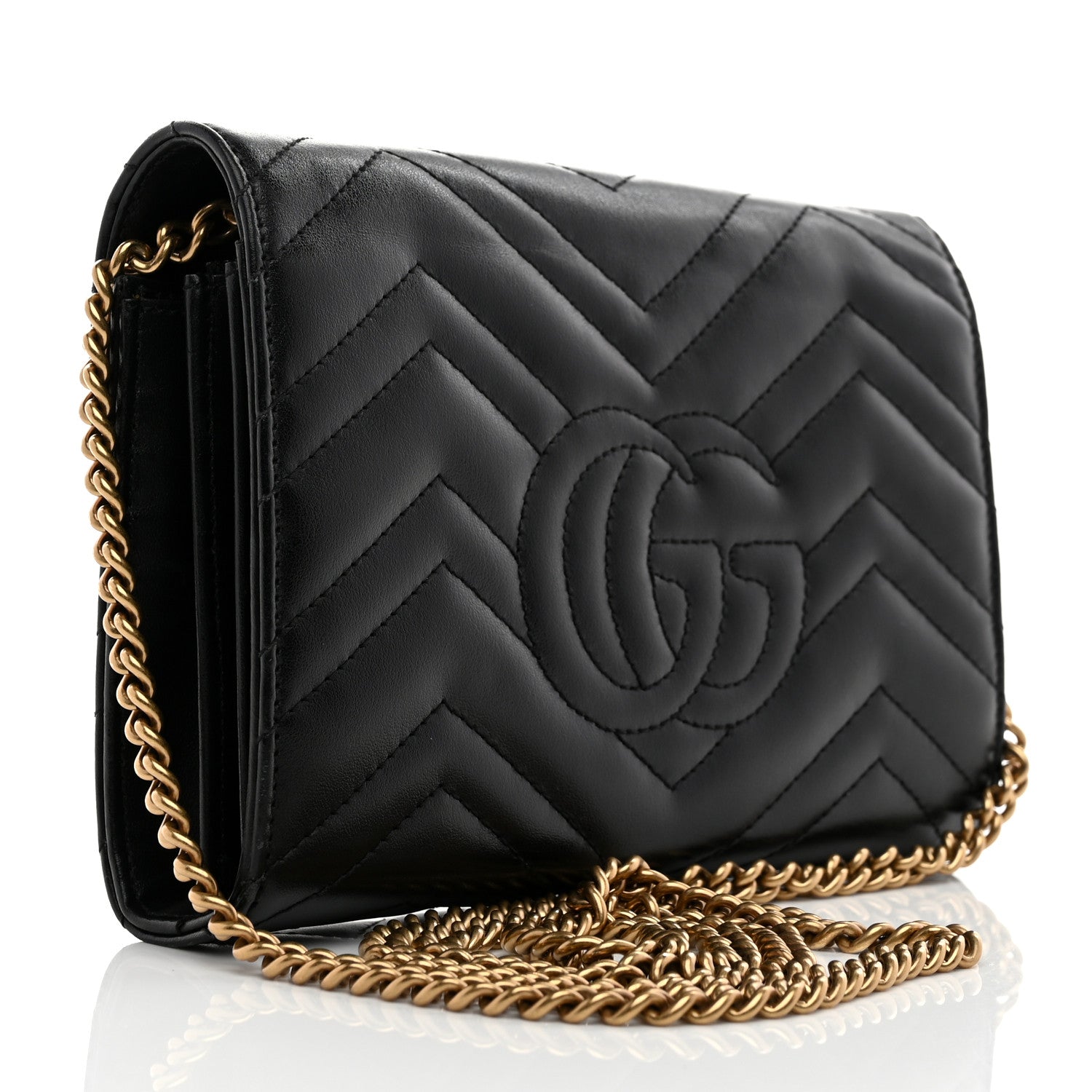 Calfskin Matelasse GG Marmont Chain Wallet Black
