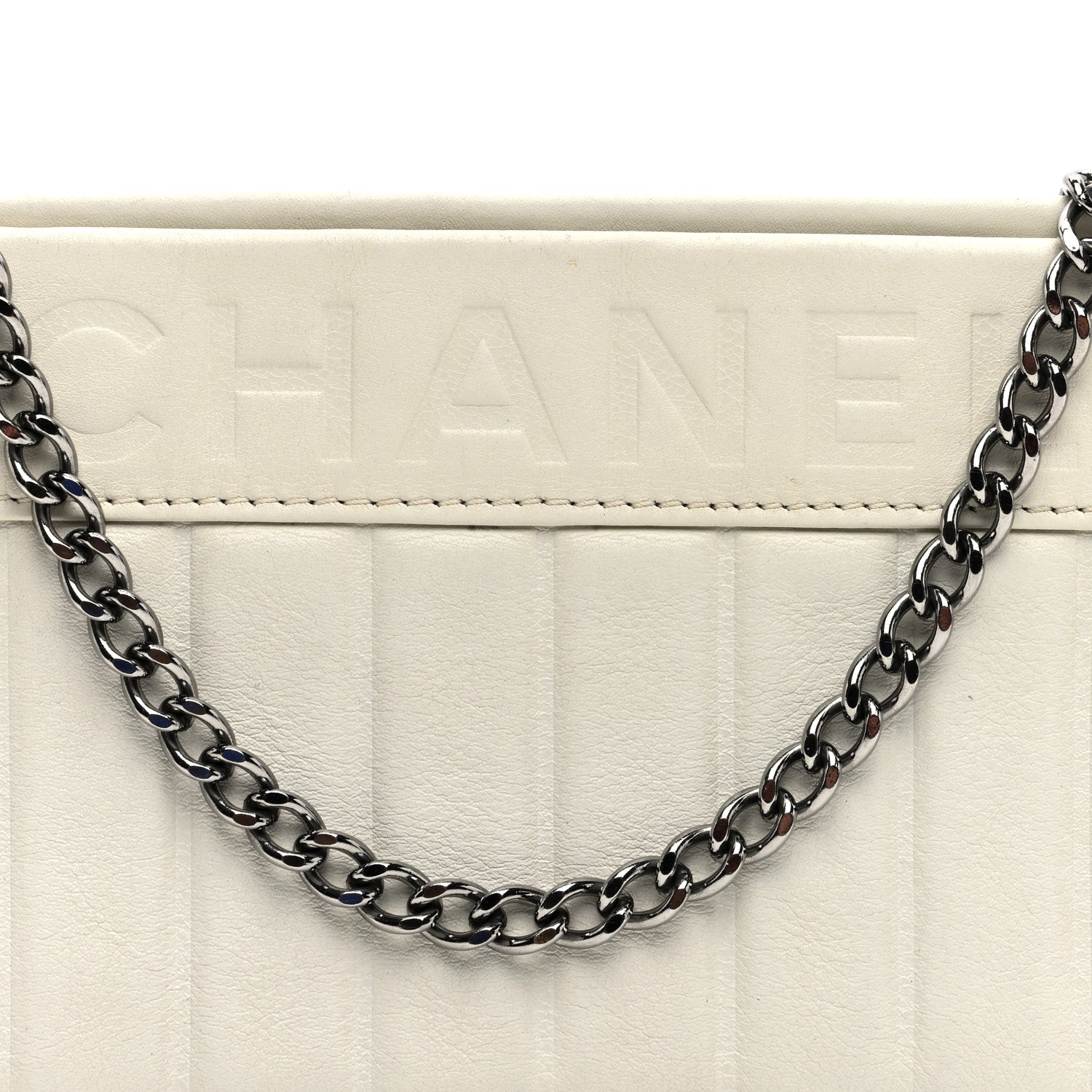 Calfskin Vertical Quilted Lax Clutch With Chain Off White