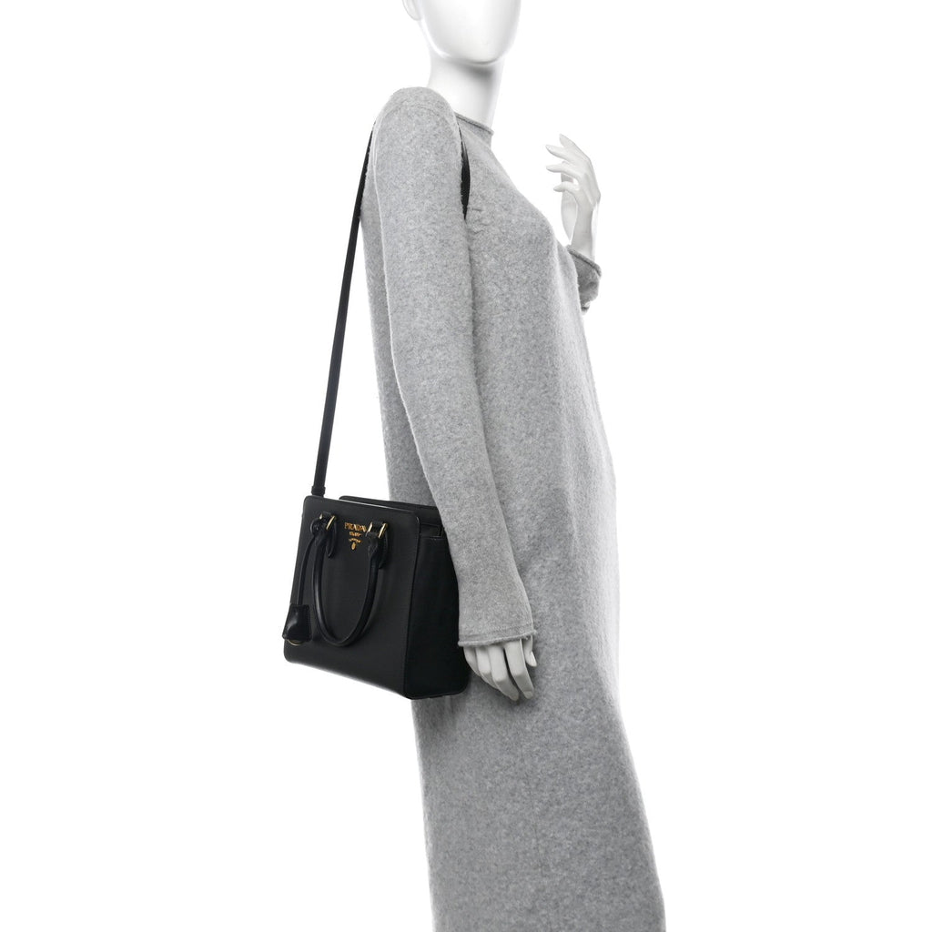 Saffiano Soft Calfskin Small Zippered Tote Black