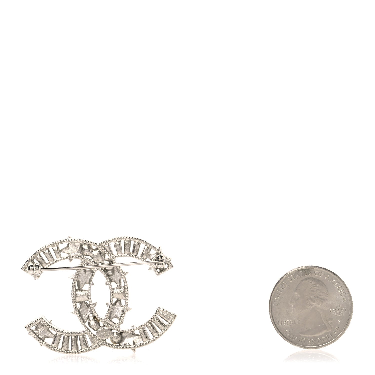 Crystal Pearl CC Star Coco Flapper Brooch Silver