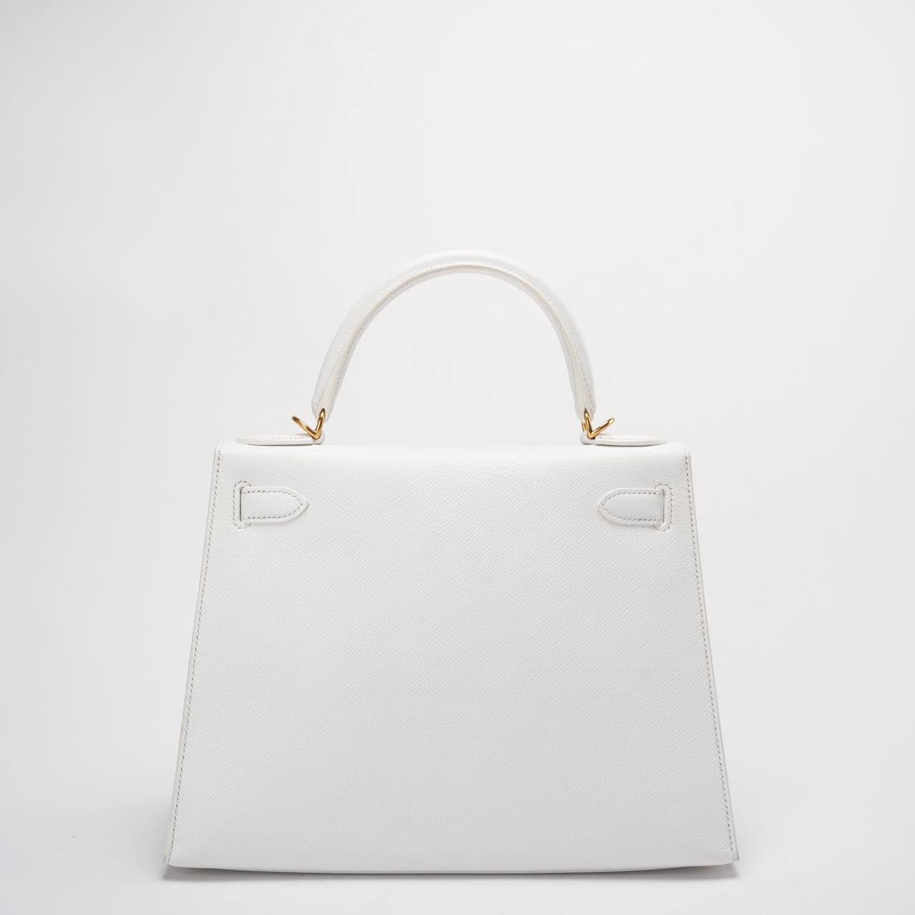 Hermes Kelly 28cm Sellier White Epsom Leather Gold Hardware Top Handle Bag 2015