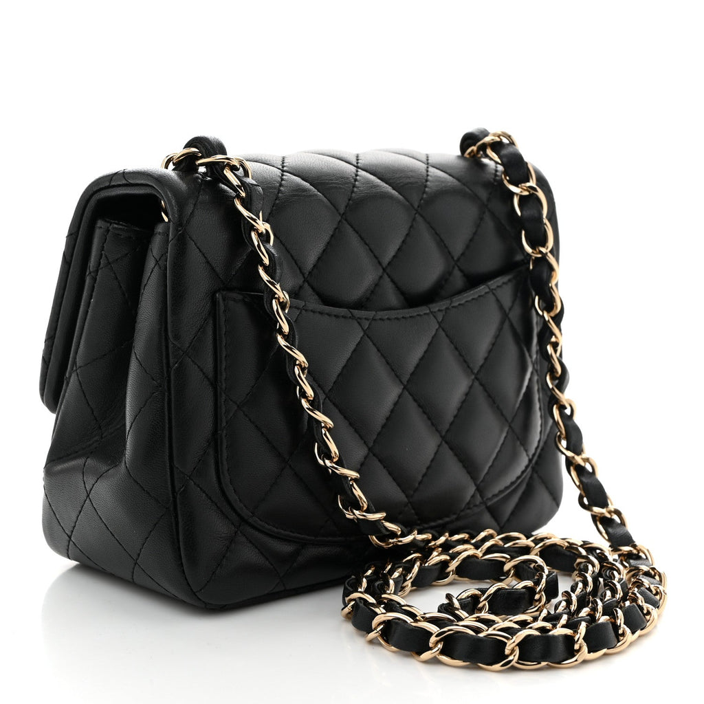 Lambskin Quilted Mini Square Flap Black