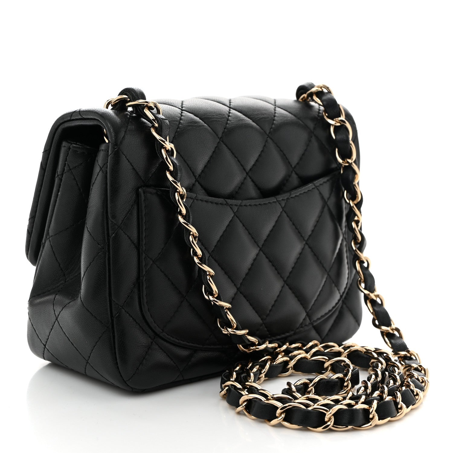 Lambskin Quilted Mini Square Flap Black