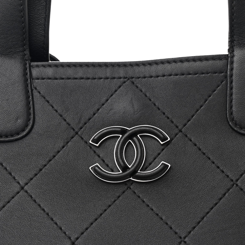 Caviar Stitched Large Lady Coco Shopping Tote Black