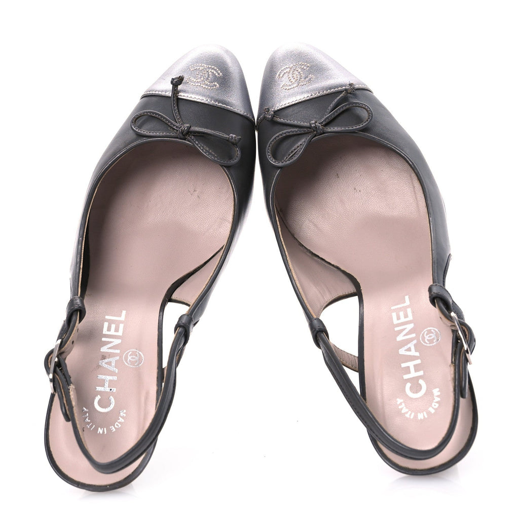 Metallic Lambskin Cap Toe CC Slingback Heels 36.5 Khaki Silver