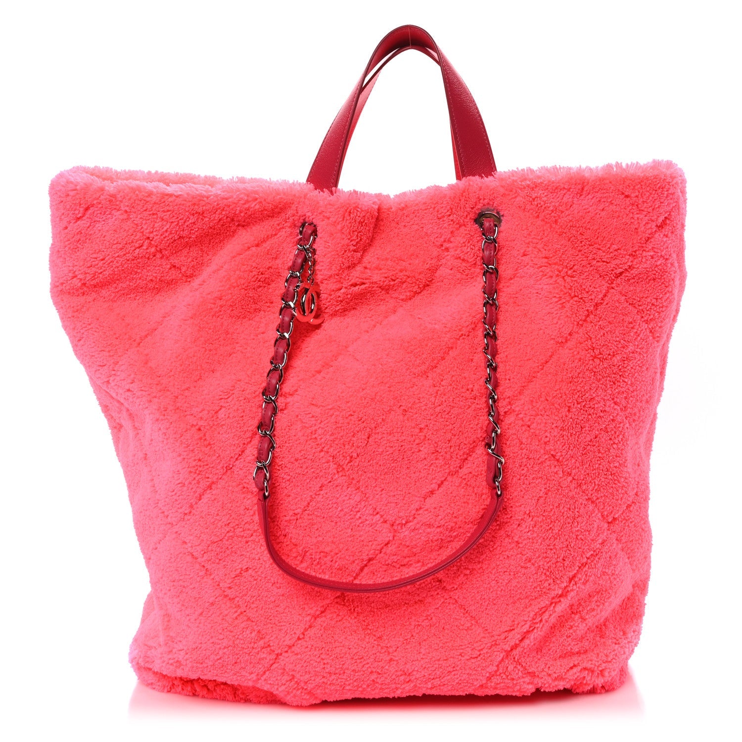 Terry Cloth Quilted Coco Beach Large Shopping Tote Pink