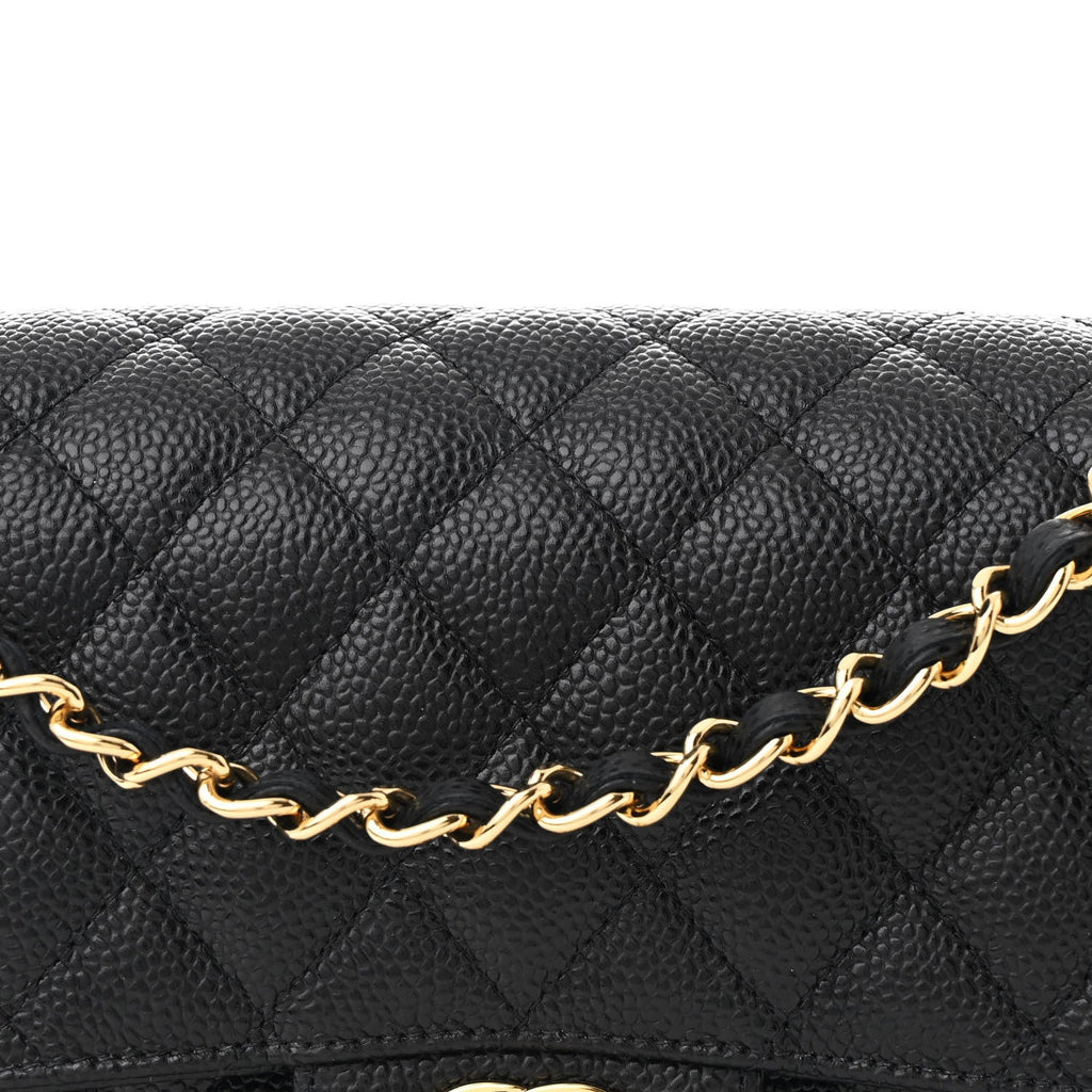 Caviar Quilted Medium Double Flap Black