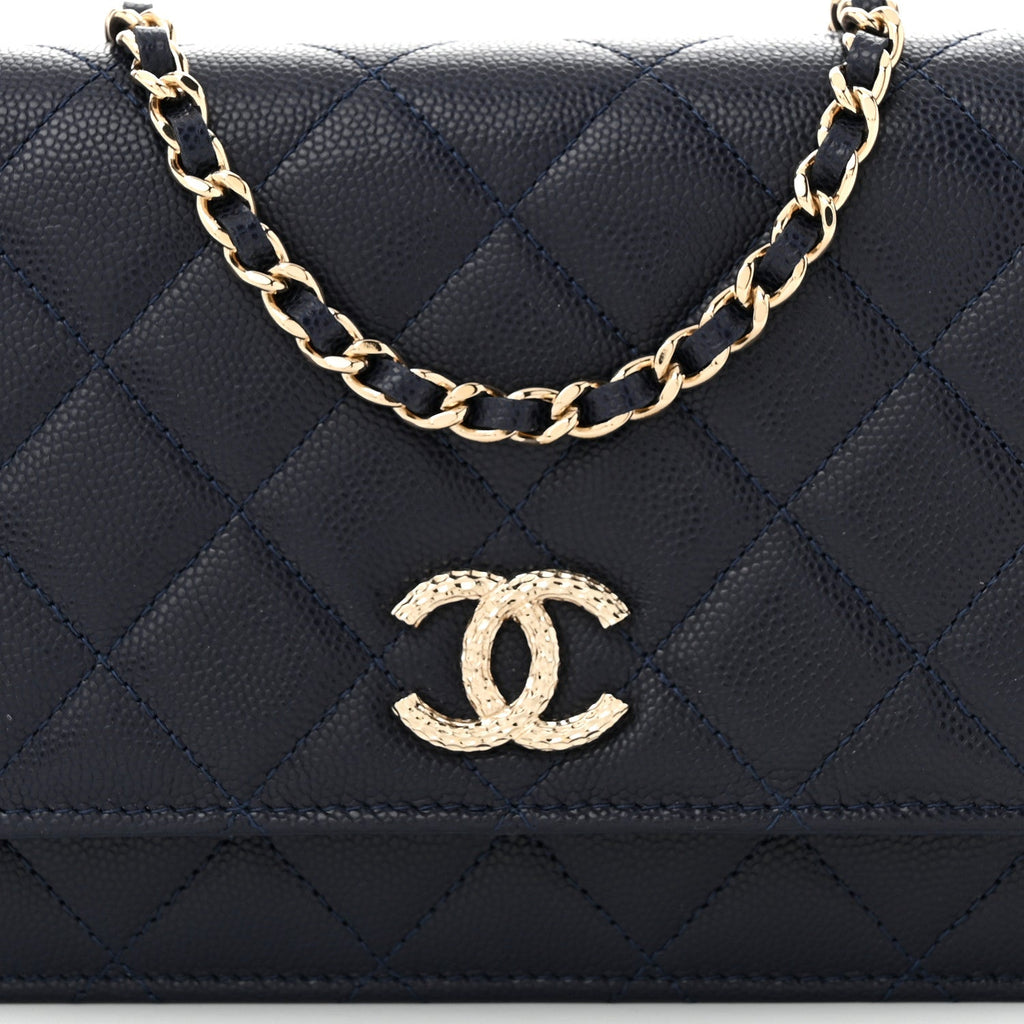 Caviar Quilted Hammered CC Wallet on Chain WOC Navy Blue