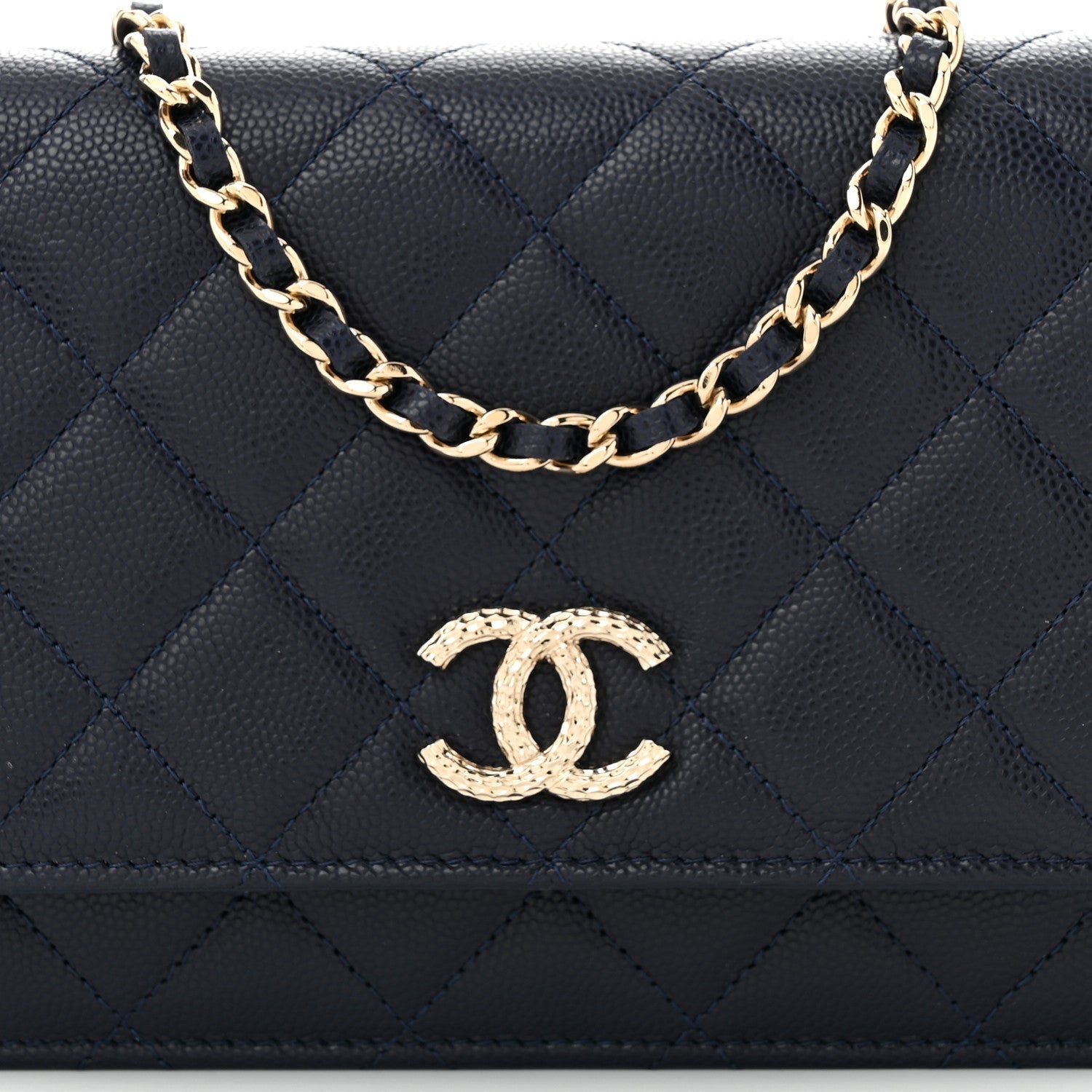 Caviar Quilted Hammered CC Wallet on Chain WOC Navy Blue