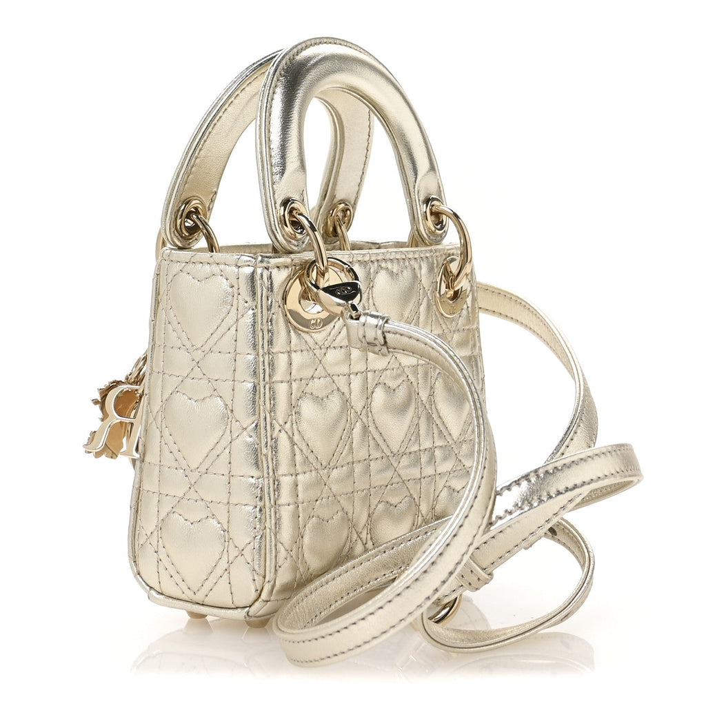 Metallic Lambskin Cannage Micro DiorAmour Lady Dior Gold