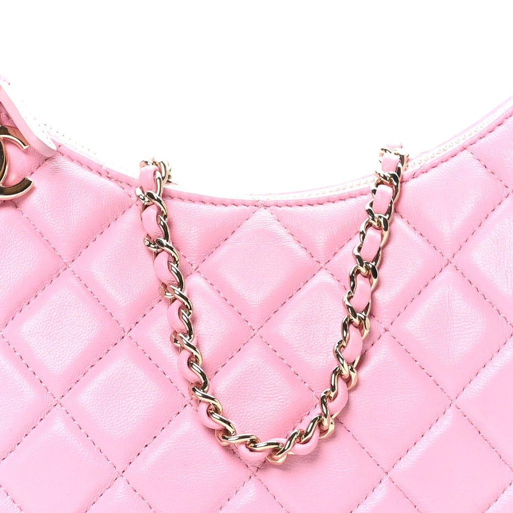 Lambskin Quilted Small Hobo Bag Pink