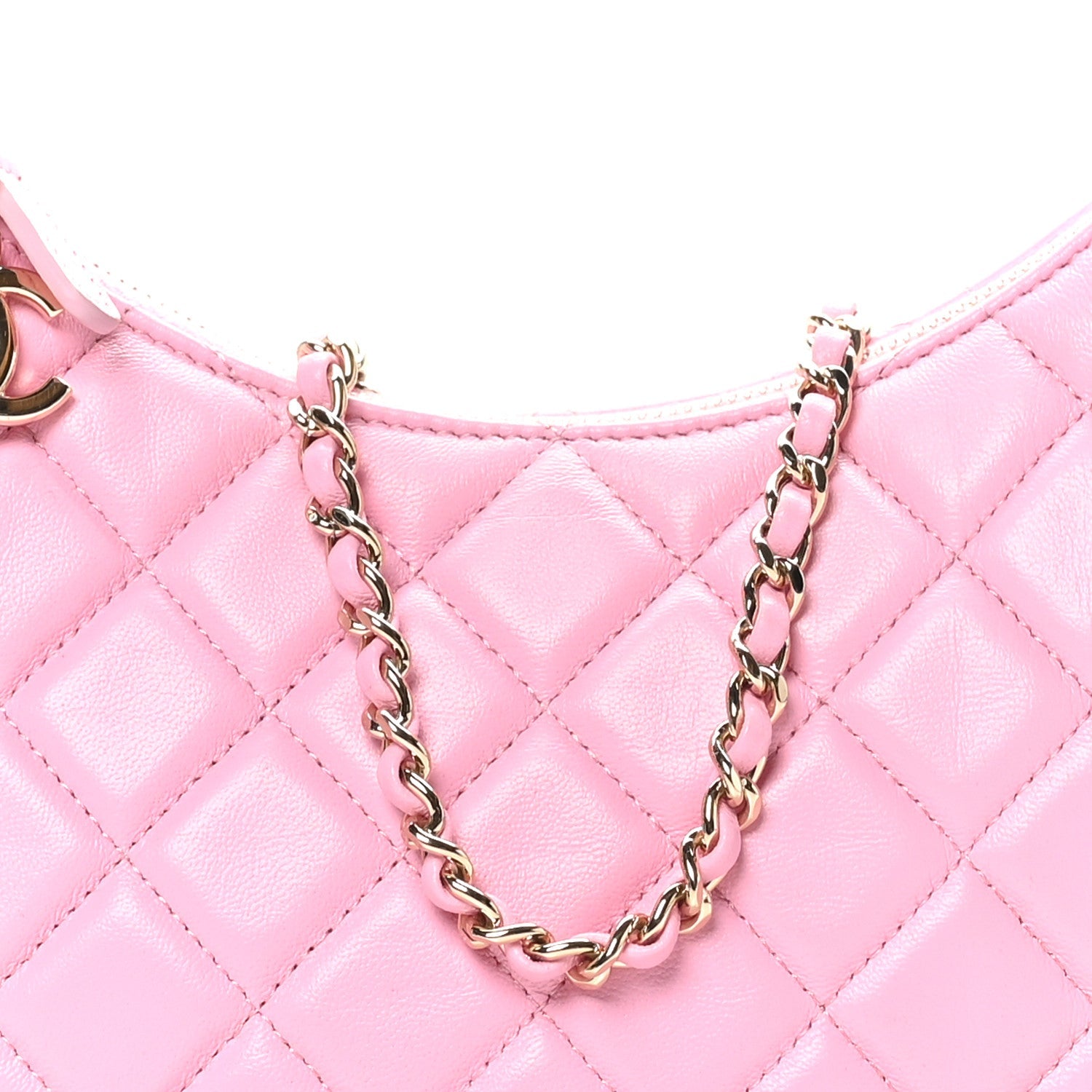 Lambskin Quilted Small Hobo Bag Pink