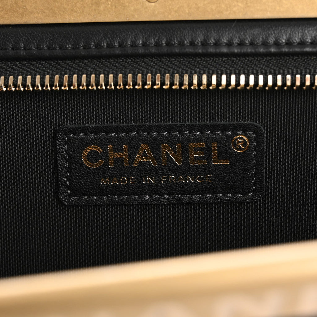 Lambskin Metallic Calfskin Crocodile Embossed Clutch Black Gold