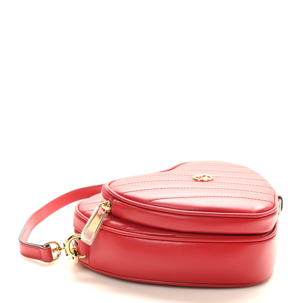 Calfskin Matelasse Diagonal Mini Interlocking G Heart Shoulder Bag Hibiscus Red