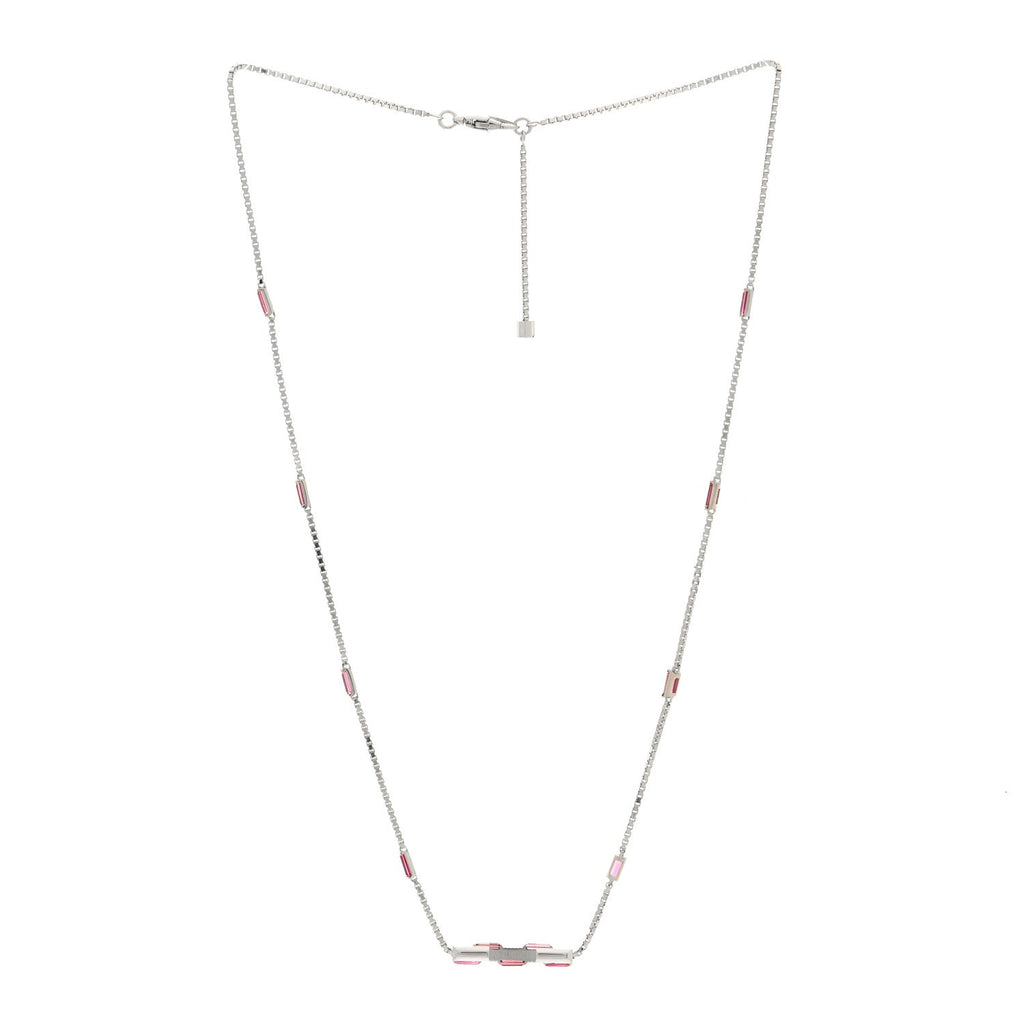18K White Gold Pink Tourmaline Link to Love Bar Necklace