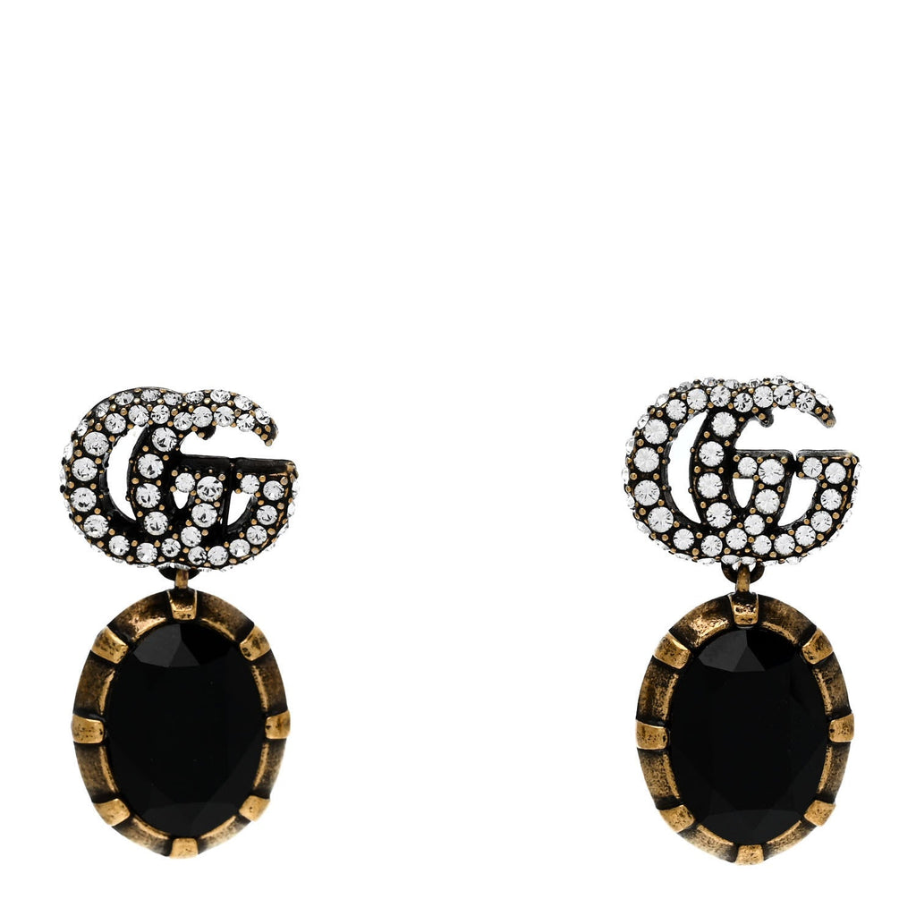 Metal Crystal Double G Drop Earrings Black Gold