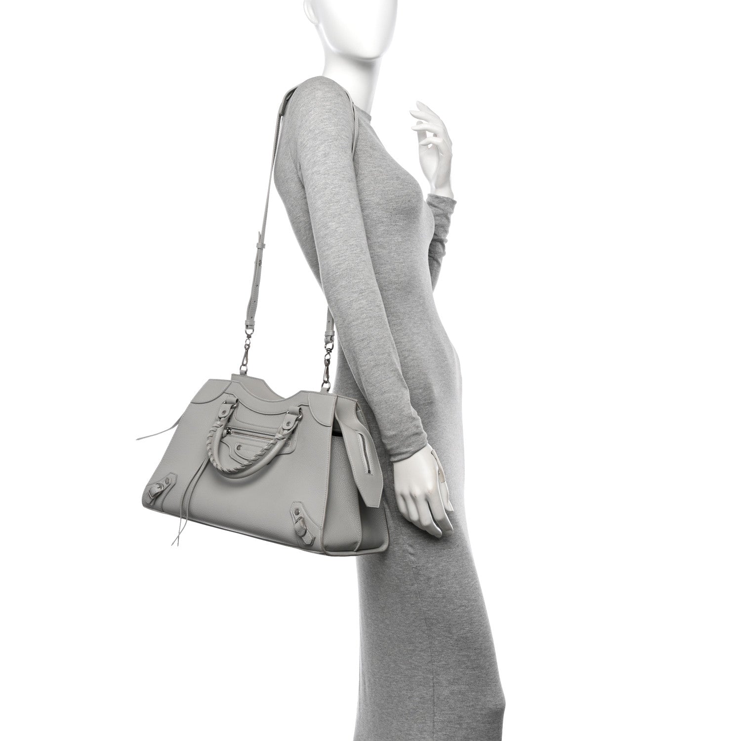 Grained Calfskin Silver Hardware Neo Classic City Light Grey