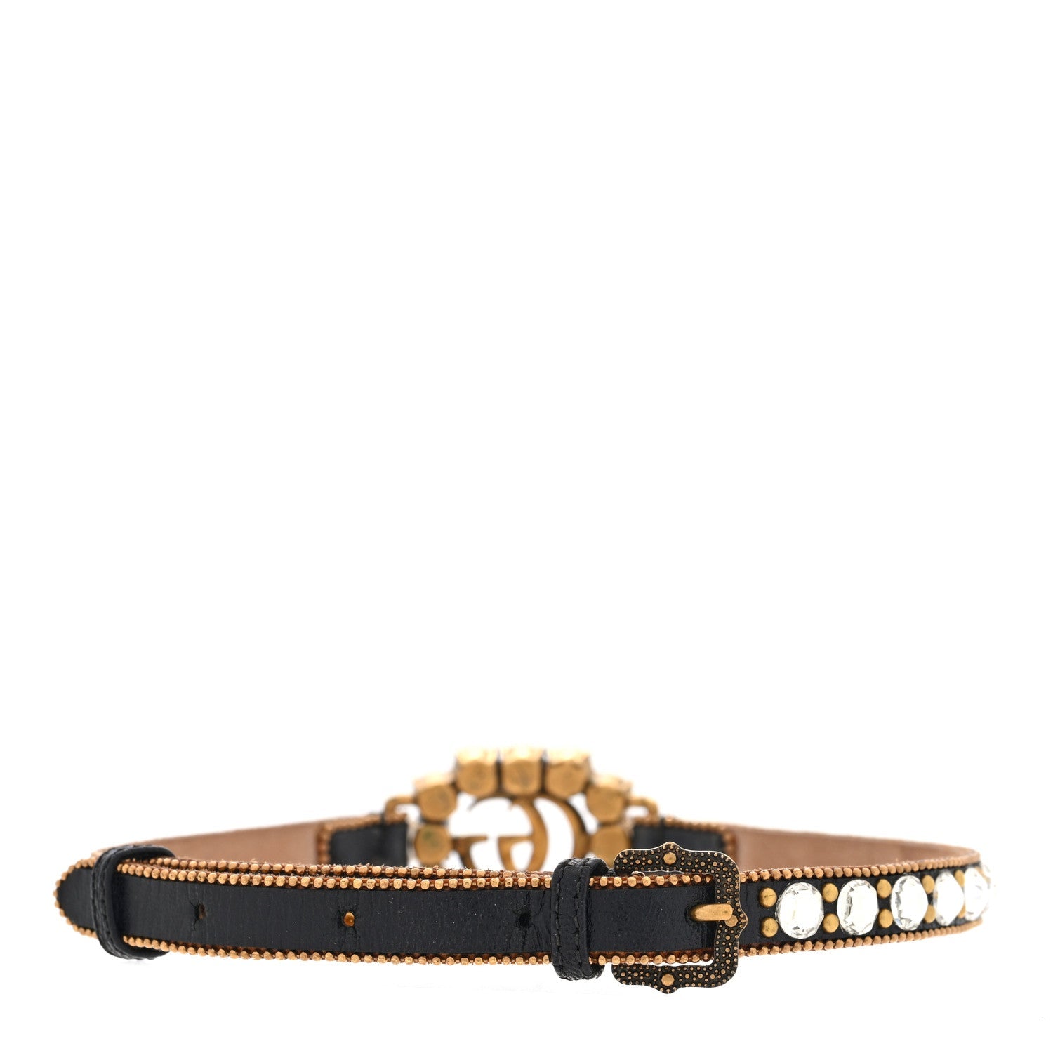Calfskin Crystal Embellished Double G Choker Necklace Black
