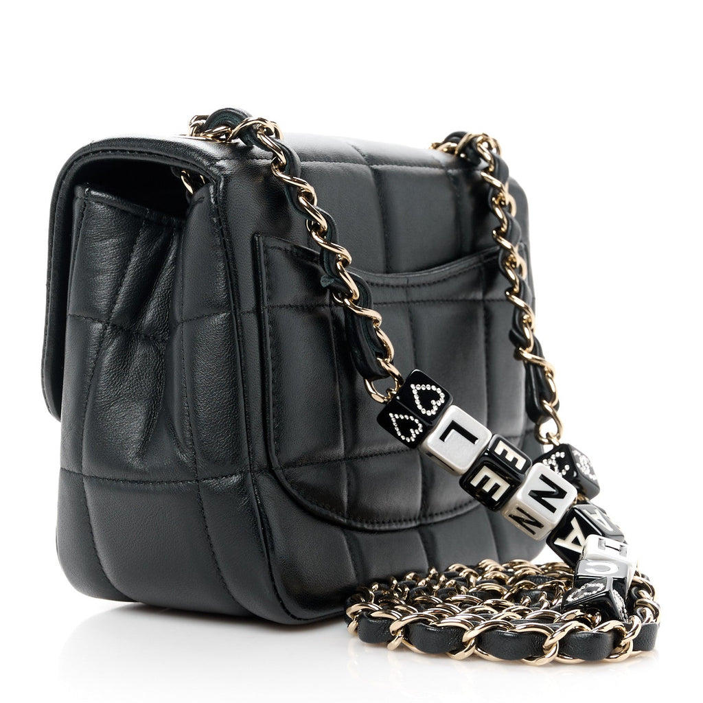 Lambskin Resin Crystal Square Quilted Mini Monacoco Flap Black