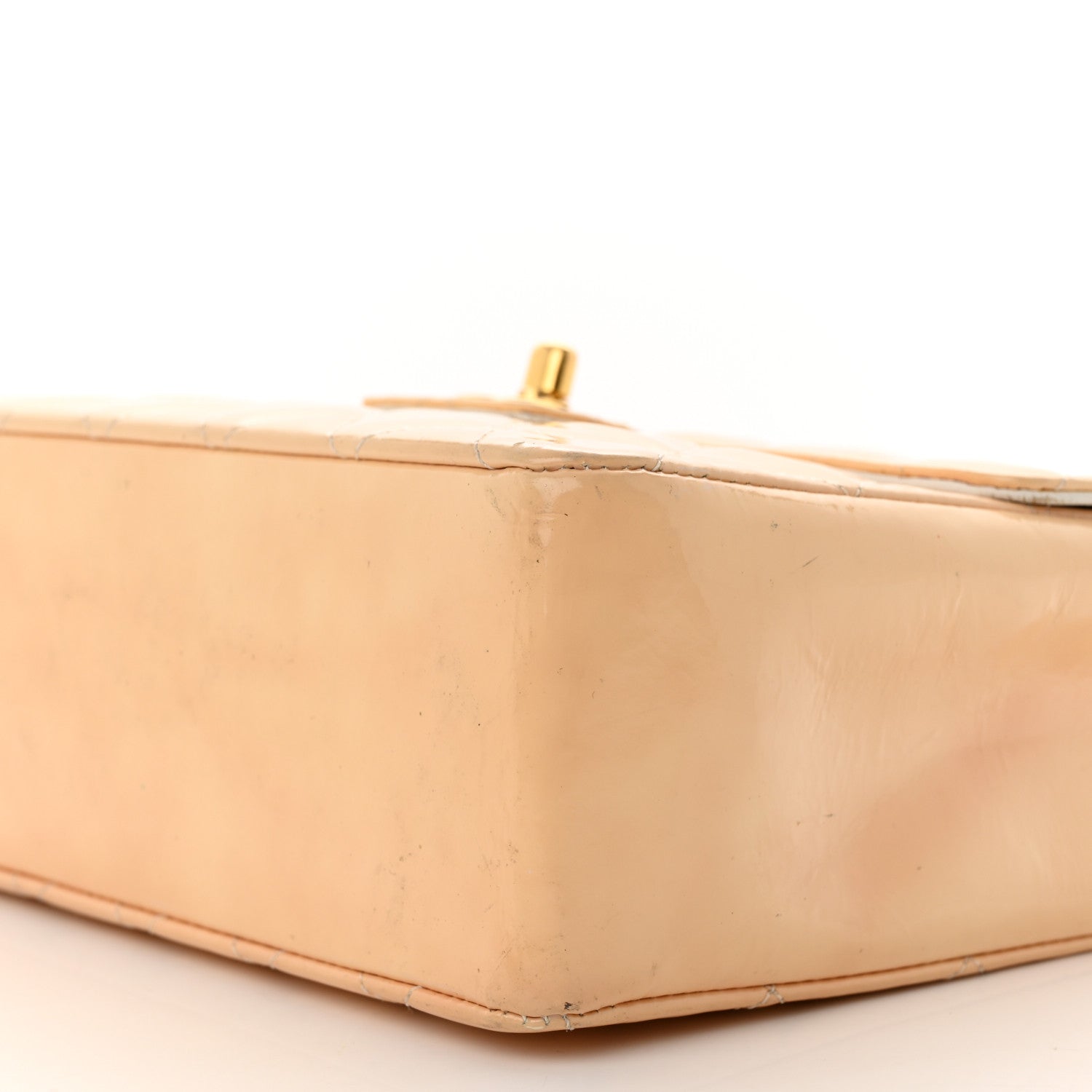 Patent Quilted Top Handle Single Flap Light Beige