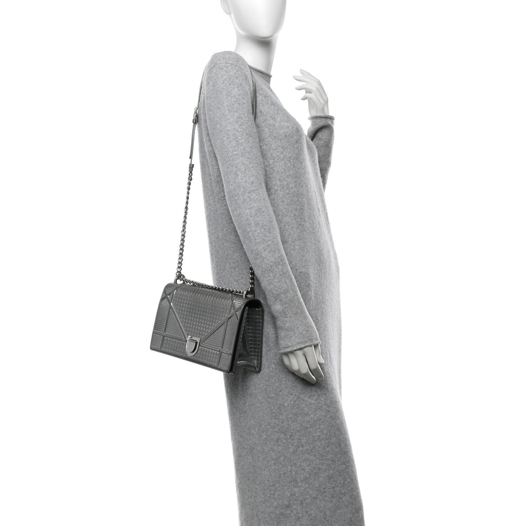 Metallic Patent Micro-Cannage Medium Diorama Flap Bag Silver