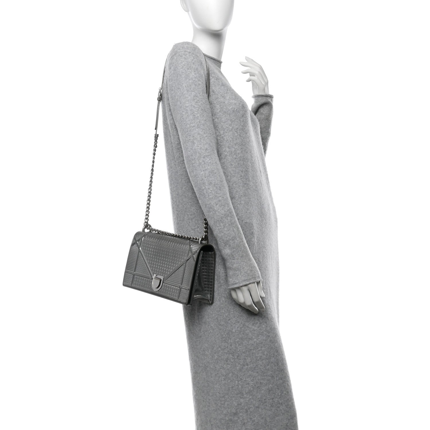 Metallic Patent Micro-Cannage Medium Diorama Flap Bag Silver