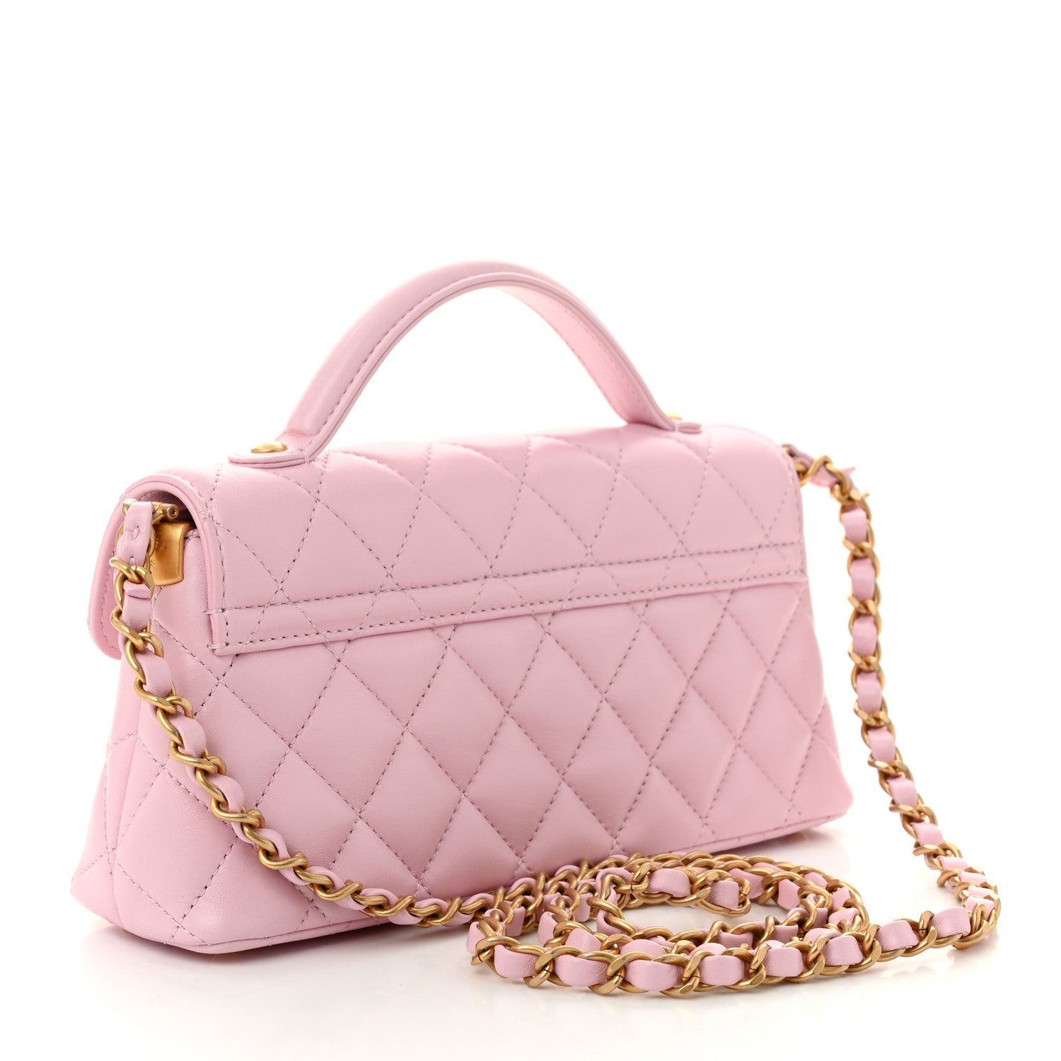 Lambskin Quilted Mini Flap Top Handle Bag Light Pink