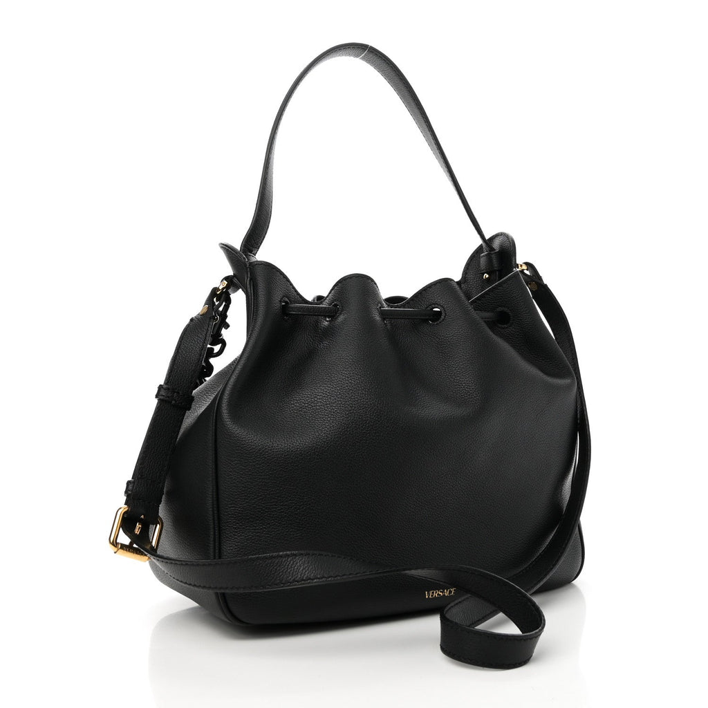 Grained Calfskin La Medusa Bucket Bag Black