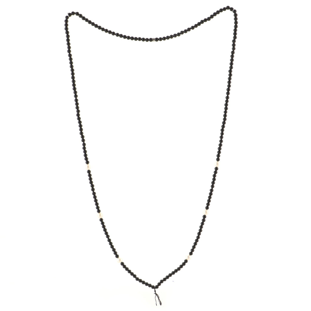 Ziegfeld Tassel Necklace Onyx with Sterling Silver and Freshwater Pearls