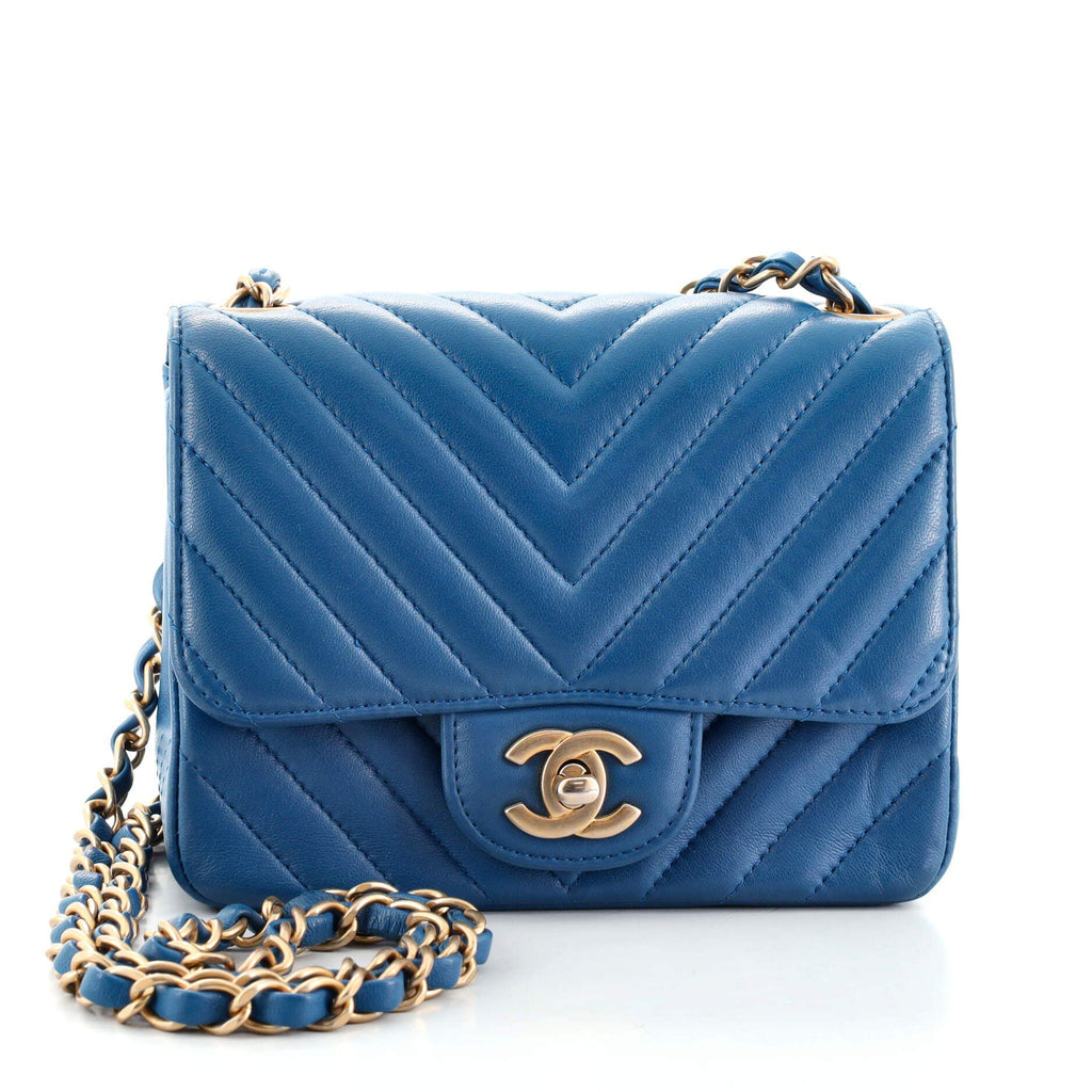 Square Classic Single Flap Bag Chevron Lambskin Mini