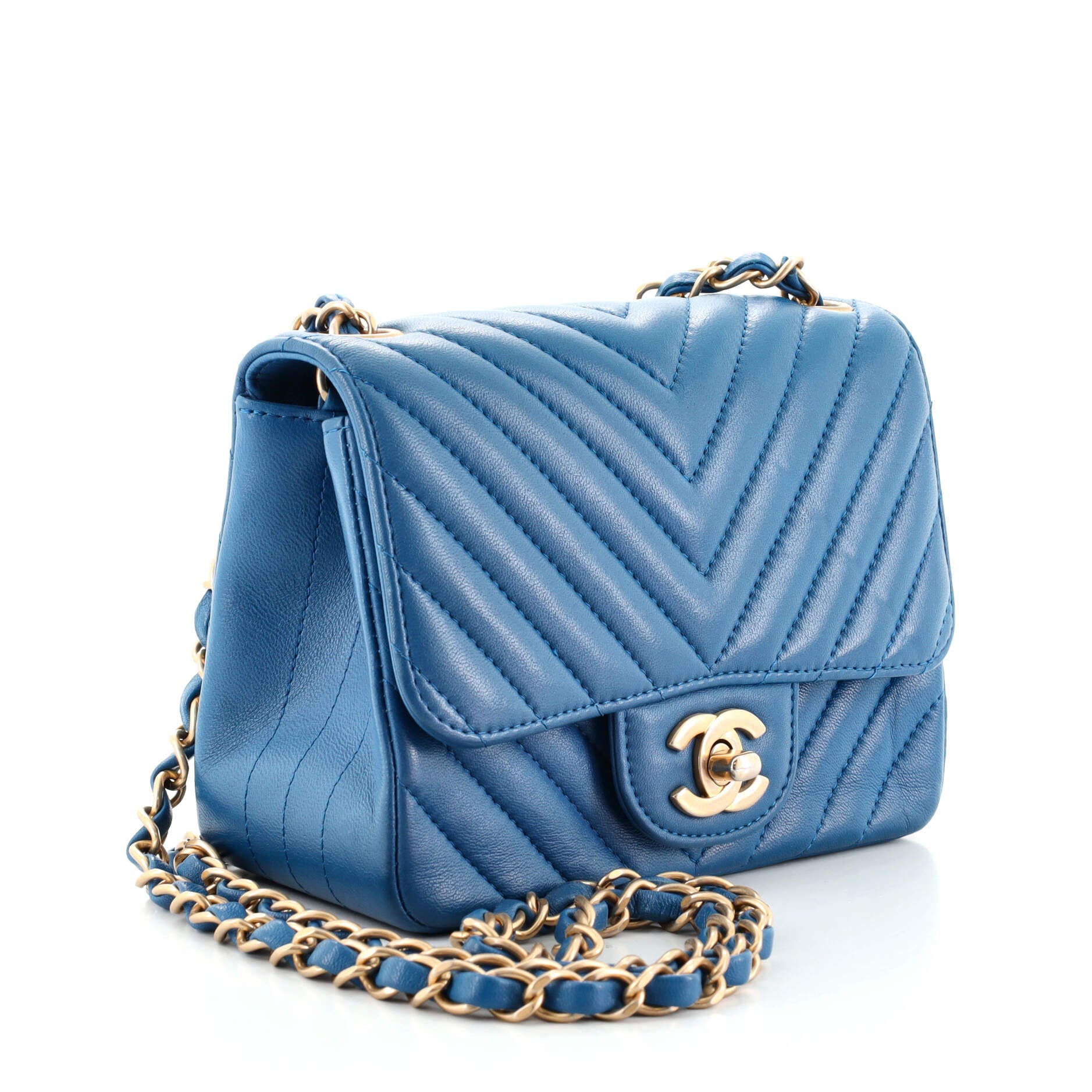 Square Classic Single Flap Bag Chevron Lambskin Mini