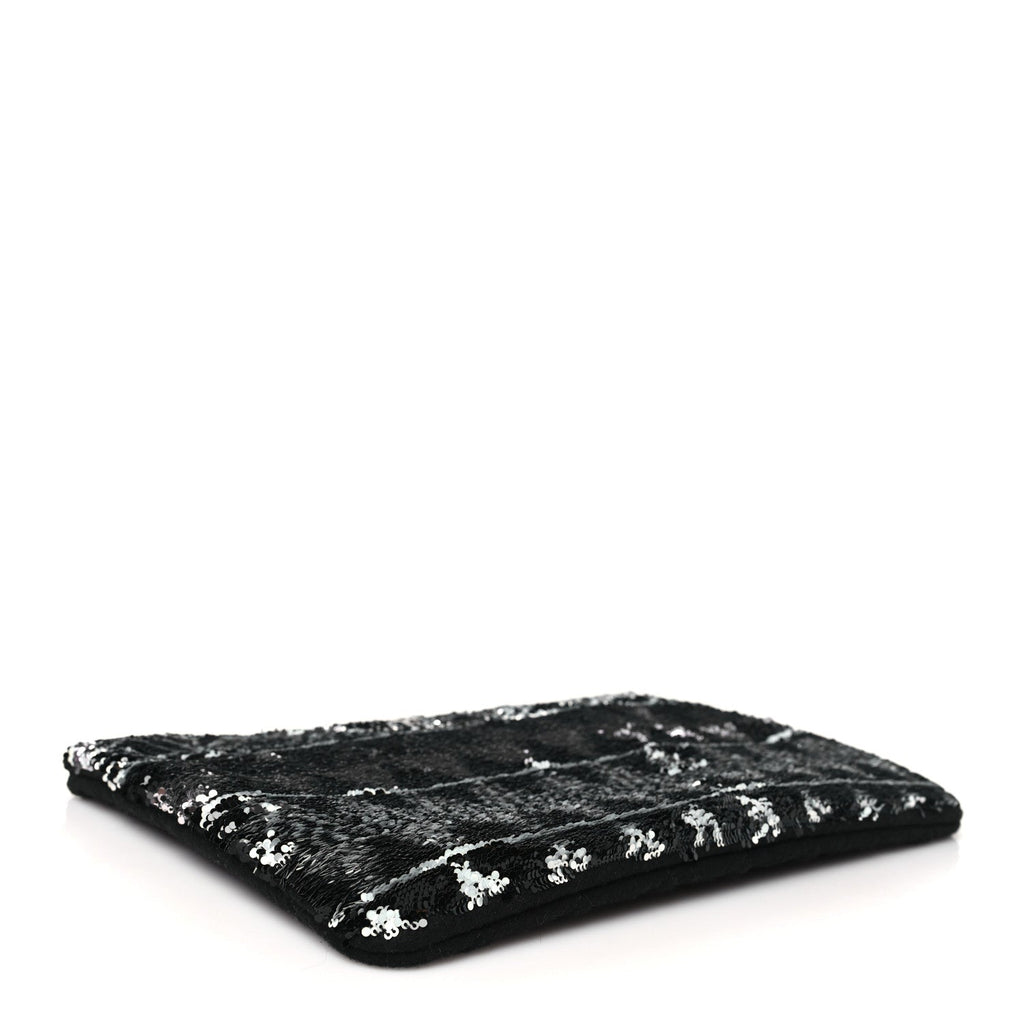 Sequin Wool Quilted Cosmetic Pouch Black Silver