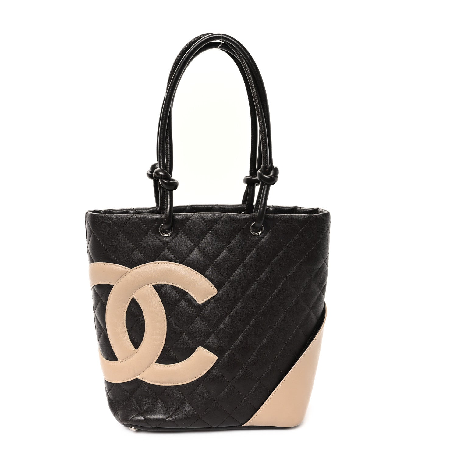 Calfskin Quilted Medium Cambon Tote Brown Beige