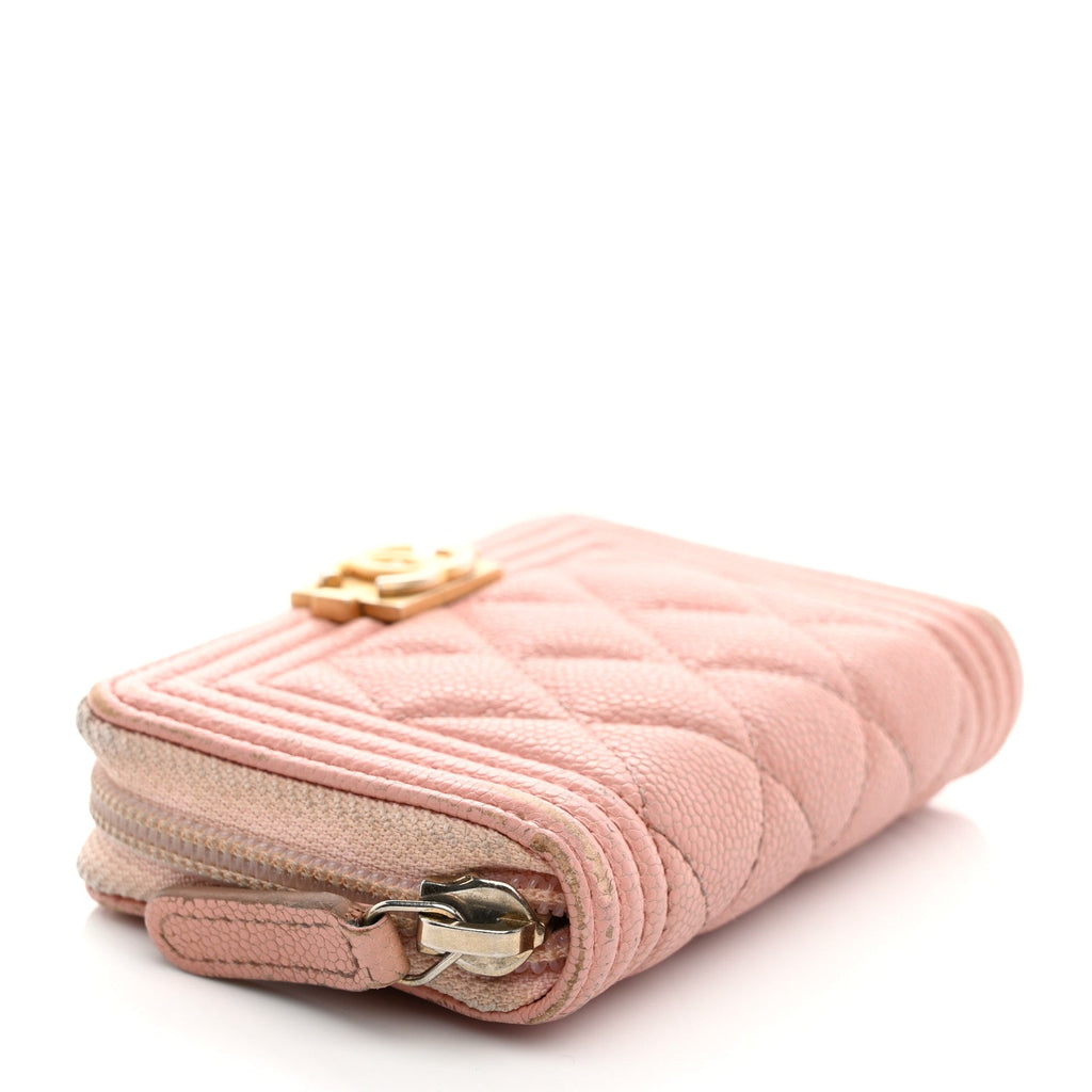 Caviar Quilted Boy Zip Around Coin Purse Wallet Light Pink