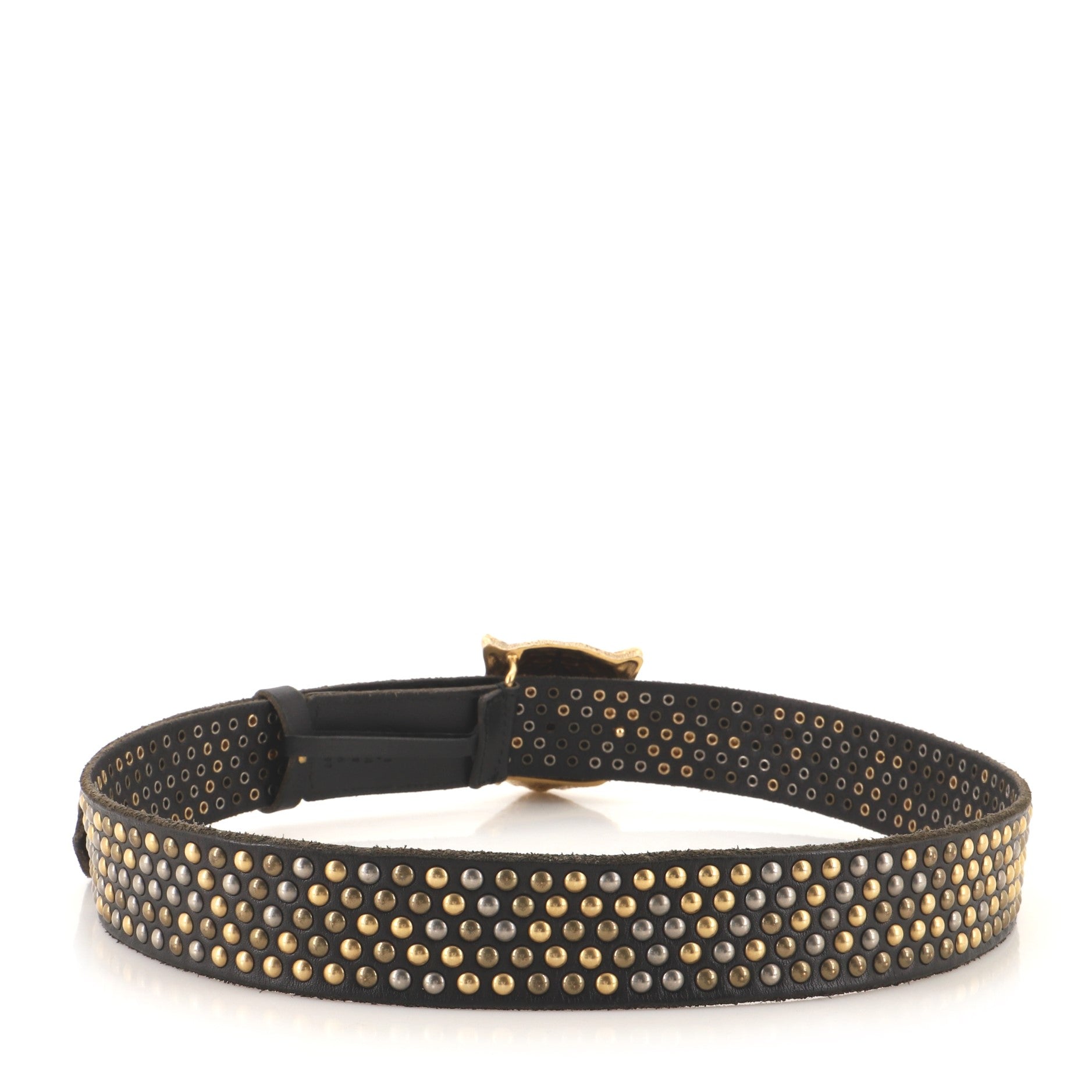 Feline Head Belt Studded Leather Wide 90