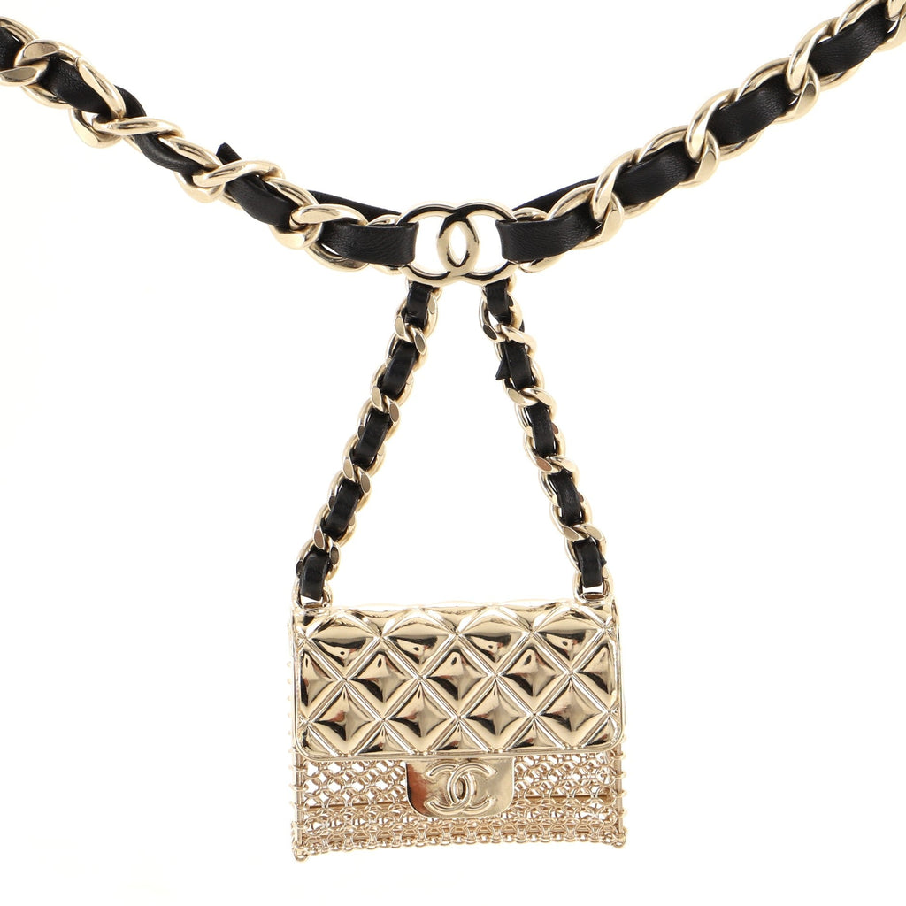 Flap Bag Charm Chain Belt Metal and Lambskin 45