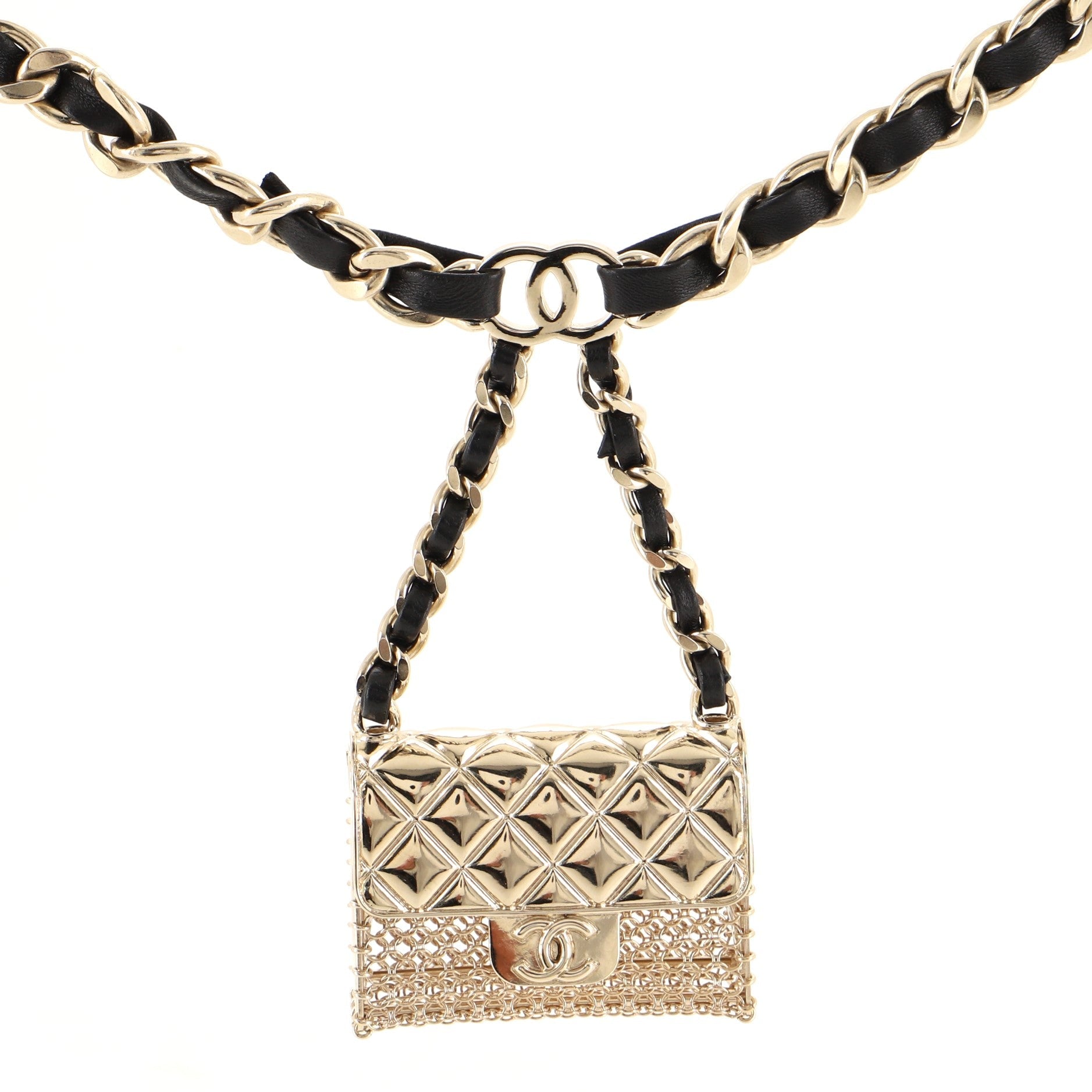 Flap Bag Charm Chain Belt Metal and Lambskin 45