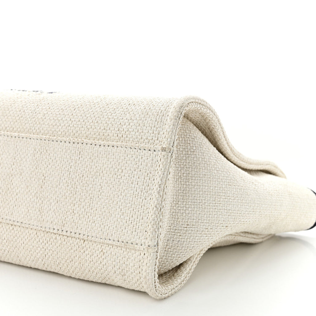 Woven Straw Raffia Small Deauville Tote White Navy